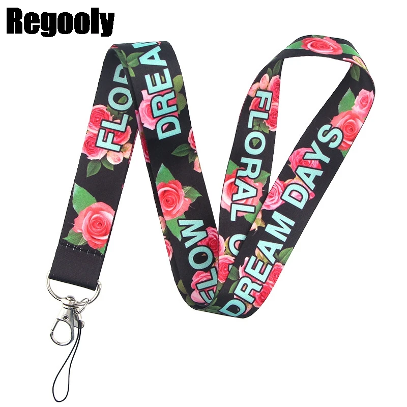 

10pcs Rose flowers Neck keychain necklace webbings ribbons Anime Cartoon Neck Strap Lanyard ID badge holder Keychain Lanyards