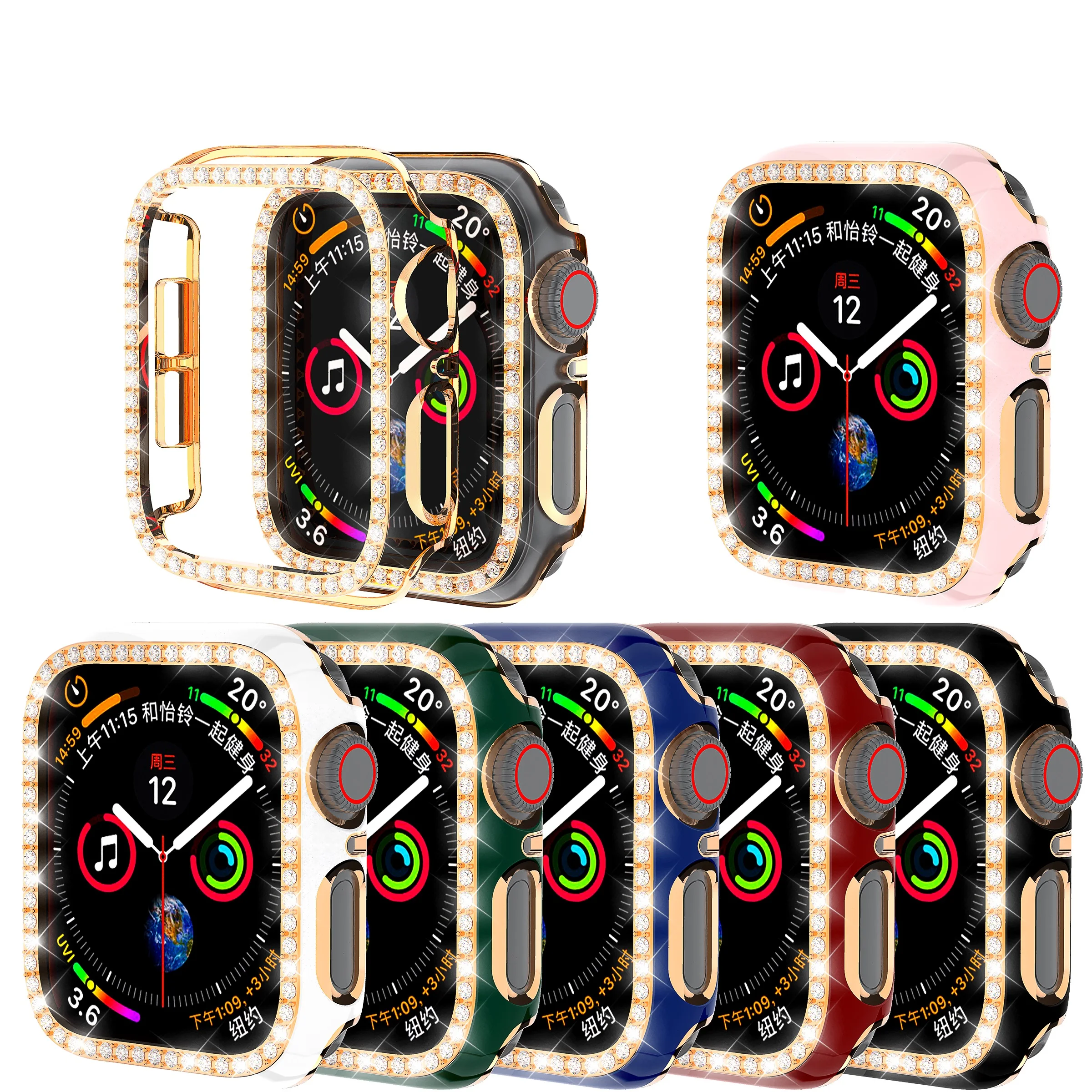 

IWatch 6D Ослепительная резьба ПК Однорядный Алмазный защитный чехол для Apple Watch 6 5 4 3 2 1 38 мм 40 мм пленка для iWatch 44 мм 42 мм
