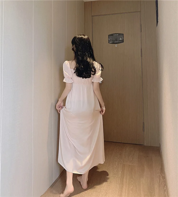 2021 New Style Nightdress Female Sexy Palace Princess Short Sleeve Long Dress French Nightgown Women's Homewear Sleepwear