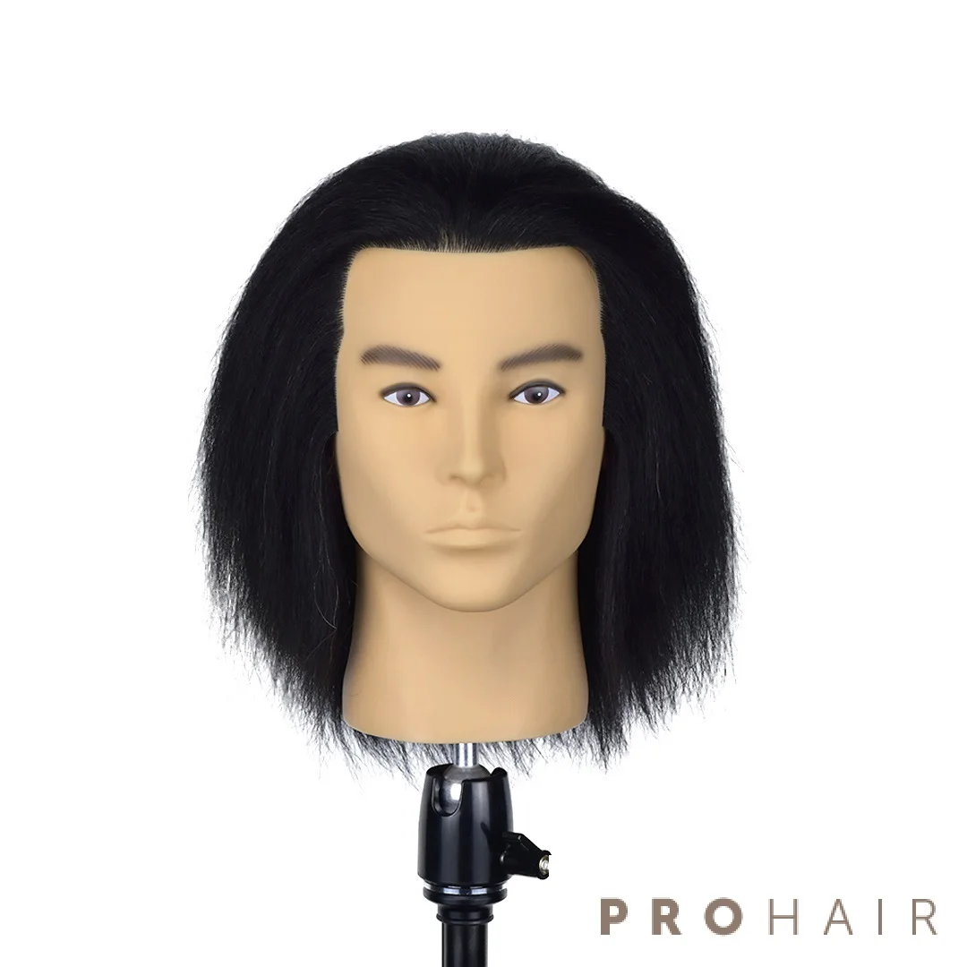 Mannequin-Head with 24CM 100% Black Yak Hair Training Head Male Mannequin Training Doll Head Wig Head