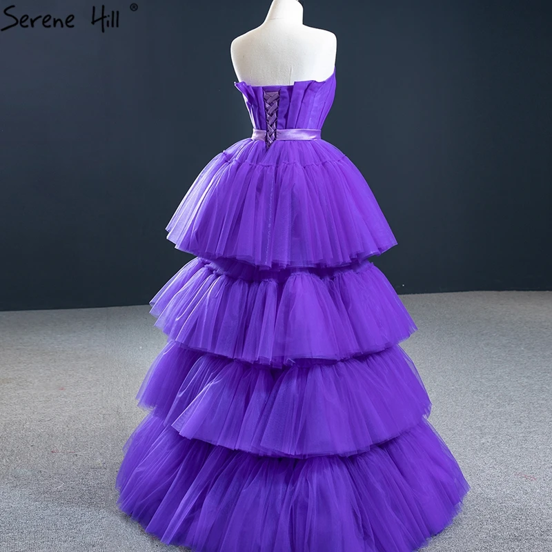 Purple Off Shoulder Tiered Sashes Evening Dresses 2021 Photography Sleeveless Lace Up Formal Dress Serene Hill HM67147 | Свадьбы и