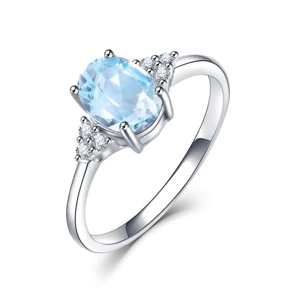 Aquamarine Kuolit морганит драгоценный камень кольцо для женщин Твердые 925 пробы серебро создан розовый камень свадебные обручение ювелирные украшения - Цвет камня: Aquamarine