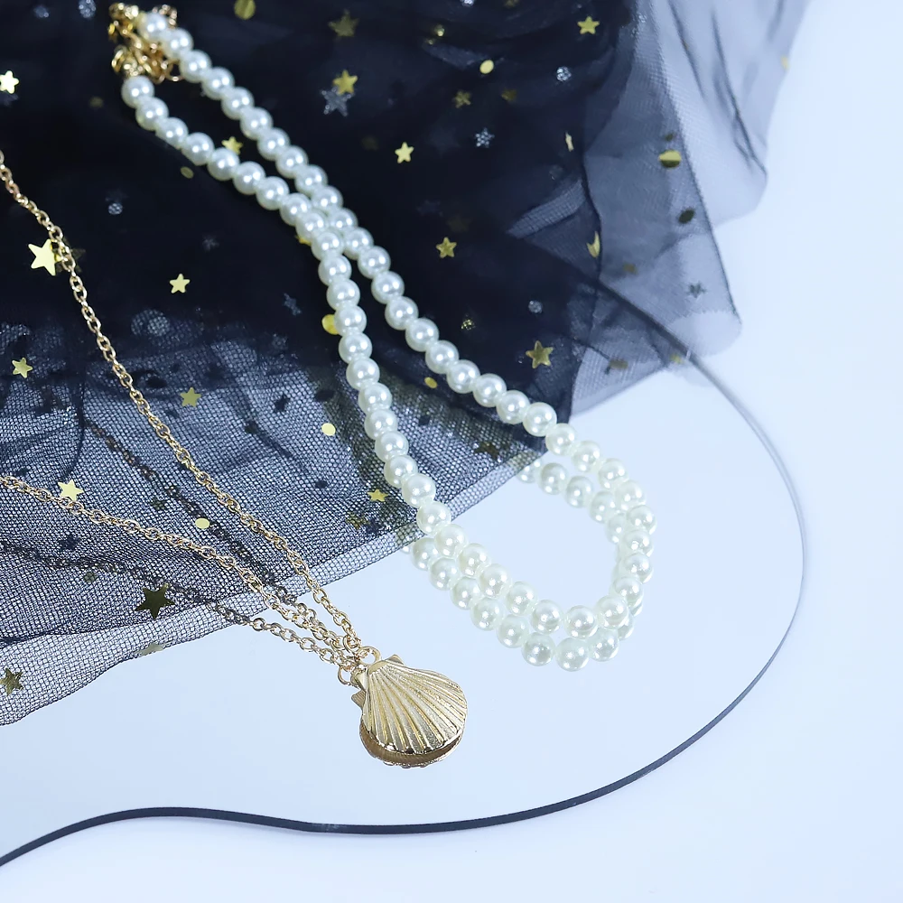 Pearl Shell Double Set Choker Necklace Fashion Personality Scallop Handmade Beaded Feminine Temperament Gift Wholesale | Украшения и