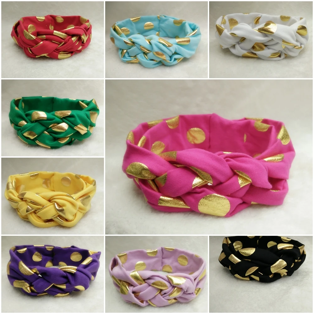 Детская повязка на голову с узлом эластичная для волос в горошек Женский тюрбан