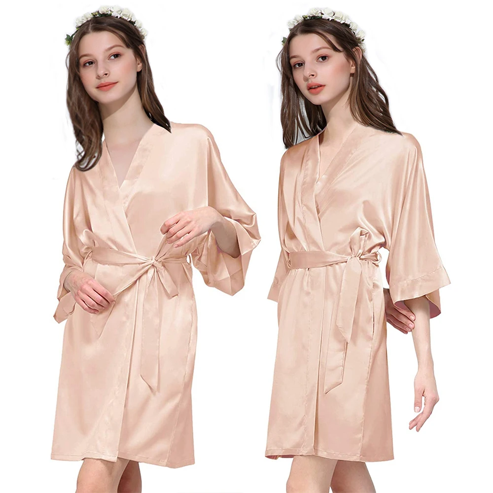 Satin Silk Robes Bride Bridesmaid Robe Wedding Bathrobe Gown Women Dressing Sleepwear Team Bride Rose Gold
