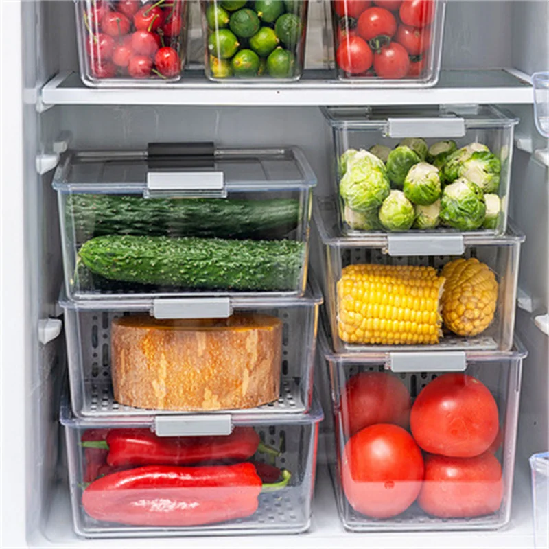

Household Refrigerator Storage Box Simple Kitchen Transparent Vegetable and Fruit Storage Box Plastic Fresh-Keeping Box