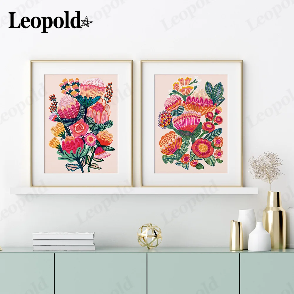 

Modern Imitation Embroidery Floral Canvas Painting Pink Bouquet Plant Poster Wall Art Nordic Home Room Decoration Accessories