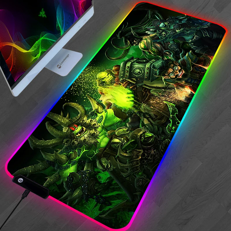 

RGB World of Warcraft Anime Mouse Pad Gamer Gaming Laptop Varmilo Desk Mat Gamers Accessories PC Gamer Cabinet Mausepad Rug Mice