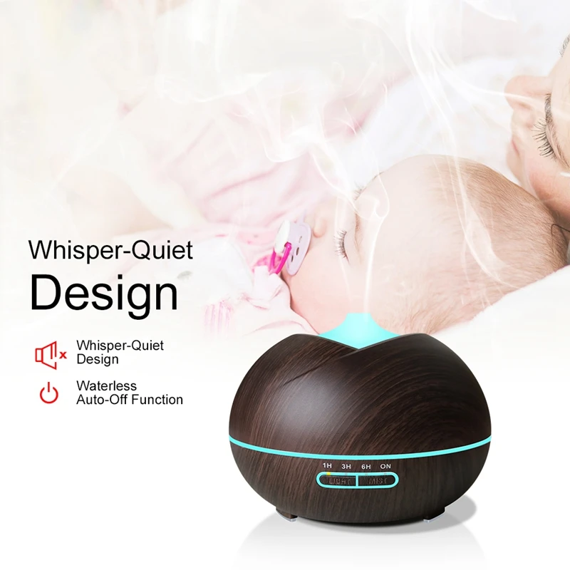 

Wood Grain Humidifier, Can Add Aroma Humidifier, Portable Home Office Humidifier Automatic Spraying in 7 Colors(US Plug)