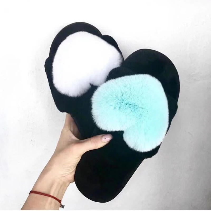 Модные женские теплые меховые тапочки мягкие плюшевые женская домашняя обувь с