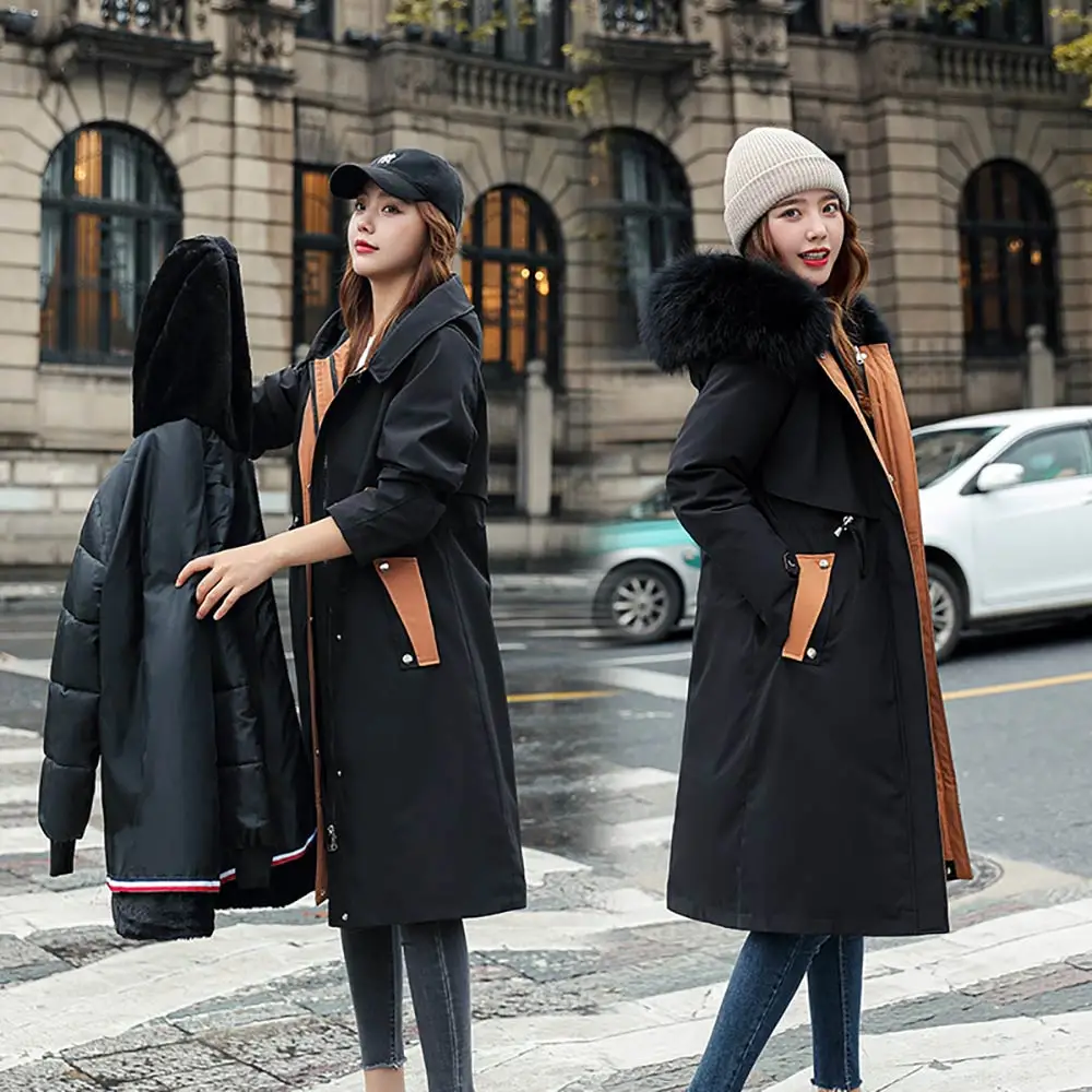 PinkyIsBlack 2021 New Winter Jacket Women Coat Removable Long Fashion Hooded Warm Parka Female Thick Fur Liner Winter Coat Women