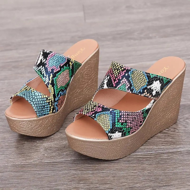 

Women Slippers 2021 Summer Sandals Platform Wedge Slippers Women Sandals High Heels Slippers Beach Slides Peep Toe Slippers
