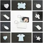 11 видов стилей чистый брелок для ключей из МДФ, деревянный брелок для ключей с термопереносным двусторонним кольцом для ключей, белый подарок сделай сам, брелок для ключей