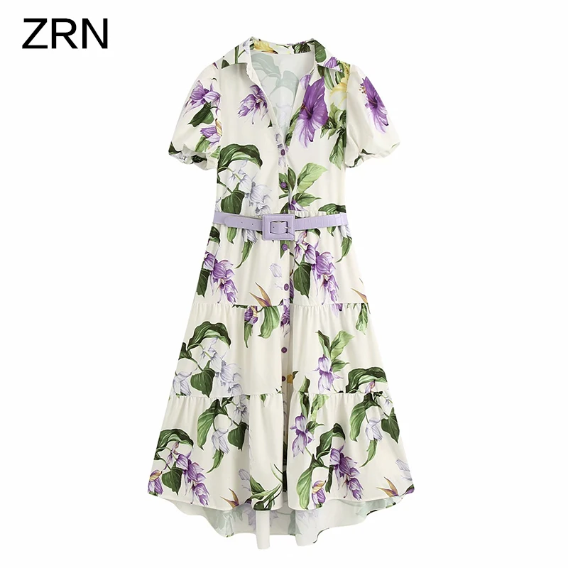 Женское винтажное платье ZRN богемное средней длины с отложным воротником и