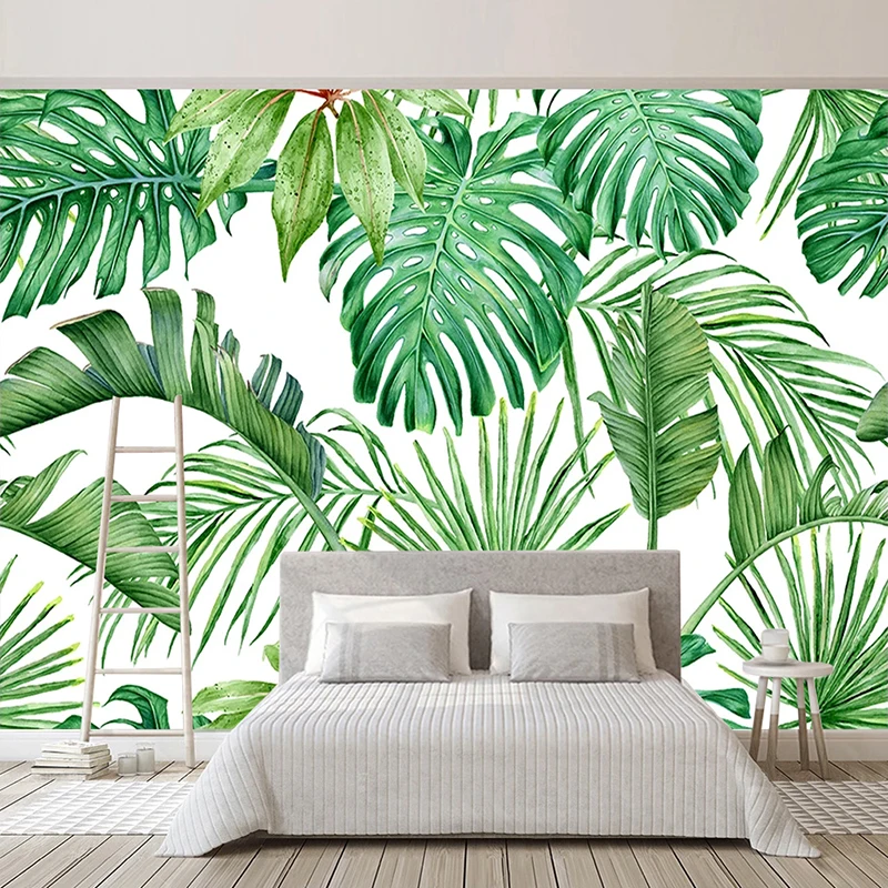 

Custom Photo 3D Hand Painted Watercolor Green Leaves Wall Painting Non-woven Living Room Bedroom TV Background Wallpaper Murals