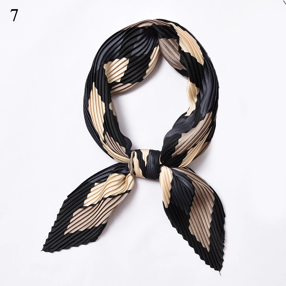 Fashion Pleated Small Square Scarf Women Polka Dot Floral Printed Scarves Satin Silk Head Wrap Korean Handkerchief 55*55cm | Аксессуары