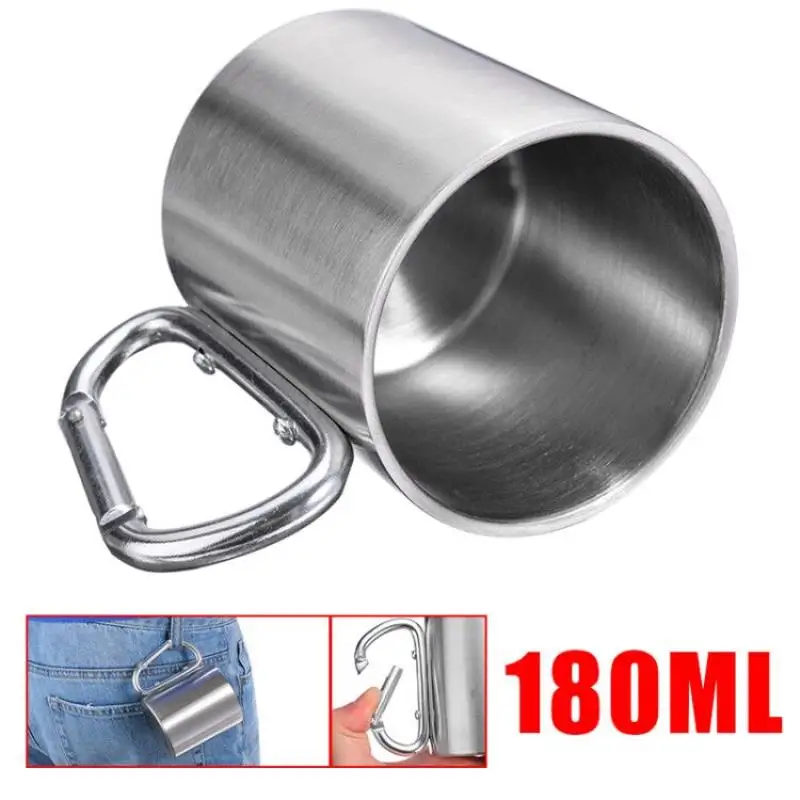 1 шт. кружка из нержавеющей стали с карабином 180 мл|Кружки| |