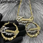 Комплект бижутерии VishowCo с именем на заказ, модные новые женские серьги-кольца с именем на заказ, золотые серьги в форме сердца, праздничные подарки