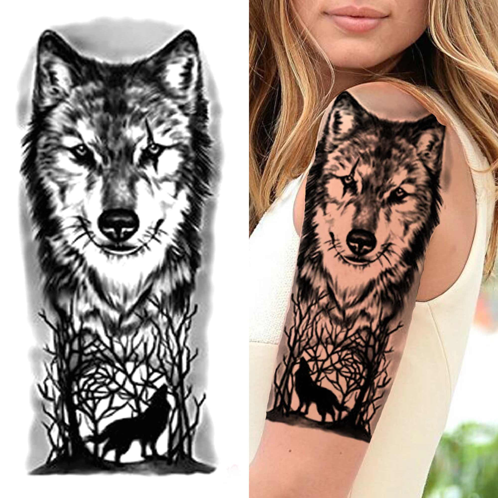 

Tribal Tiger Diamond Temporary Tattoos For Women Men Cross Lion Skull Tattoo Sticker Black Wolf Fake Forest Animal Tatoo Forearm