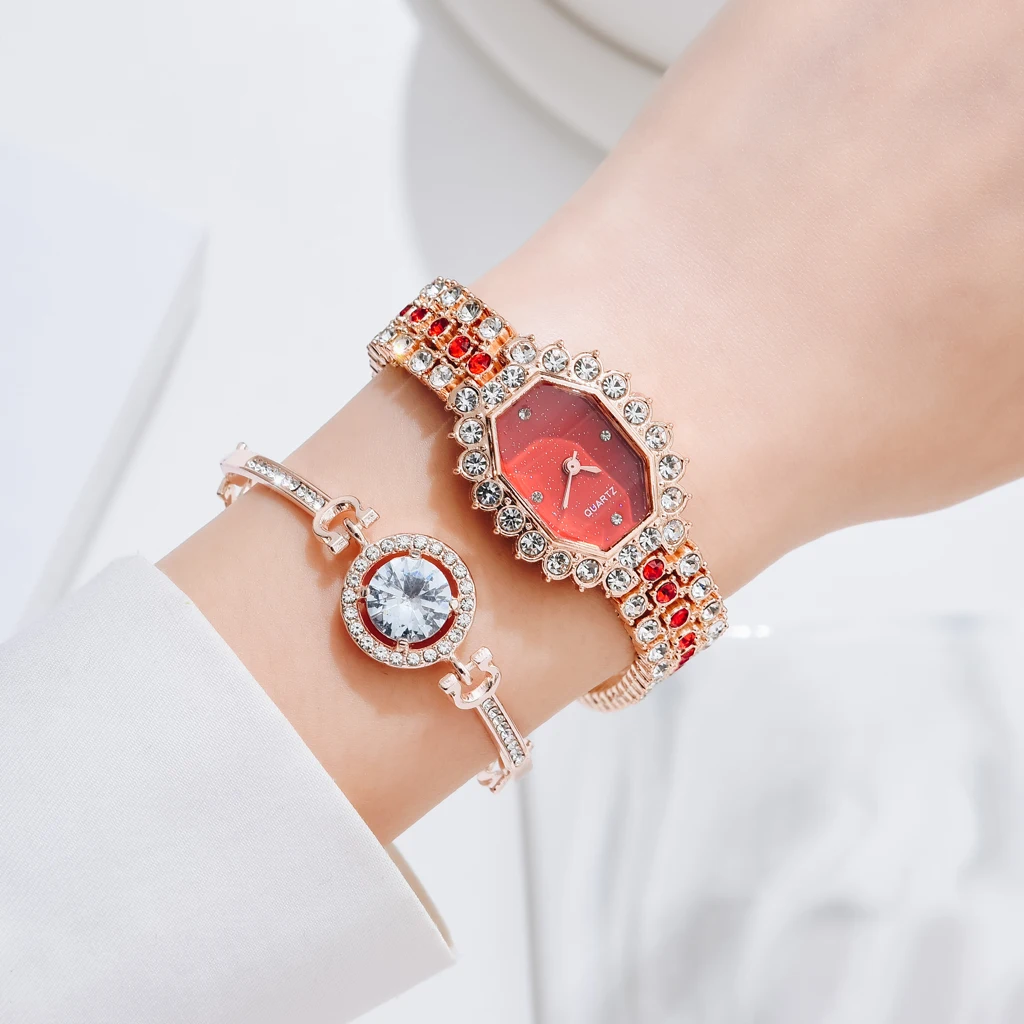 Роскошные женские часы 6 шт. в комплекте браслет ожерелье серьги кольца