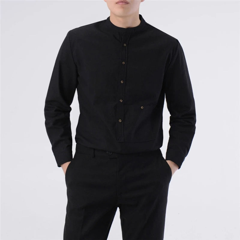 

Spring and autumn long sleeve shirt men's English stand-up collar shirt men's dress shirt casual shirt