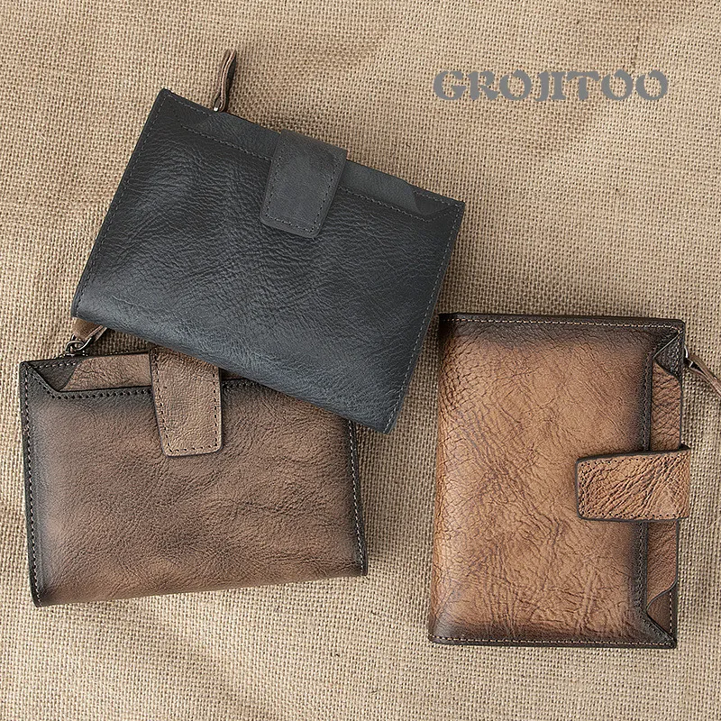 Короткий кошелек GROJITOO из растительного дубления мужской воловьей кожи высокого