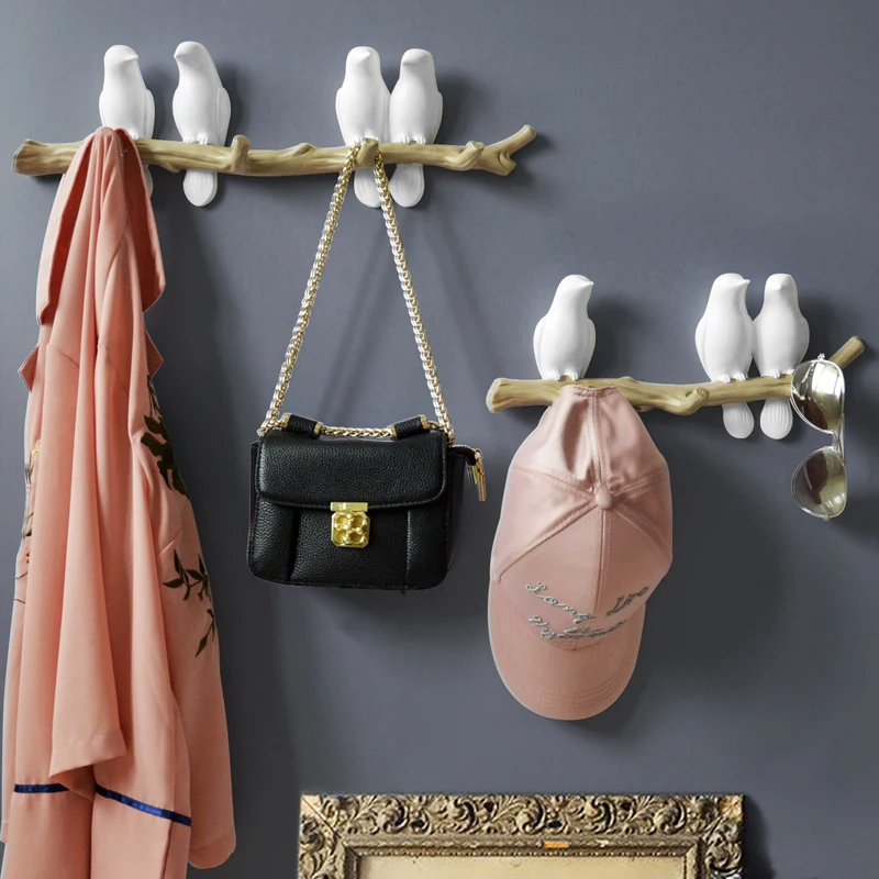 

Resin Bird Hanger Key Holder Coat Bag Towel Hooks Hat Handbag Hanging Wall Decorations Kitchen Home Accessories Living Room