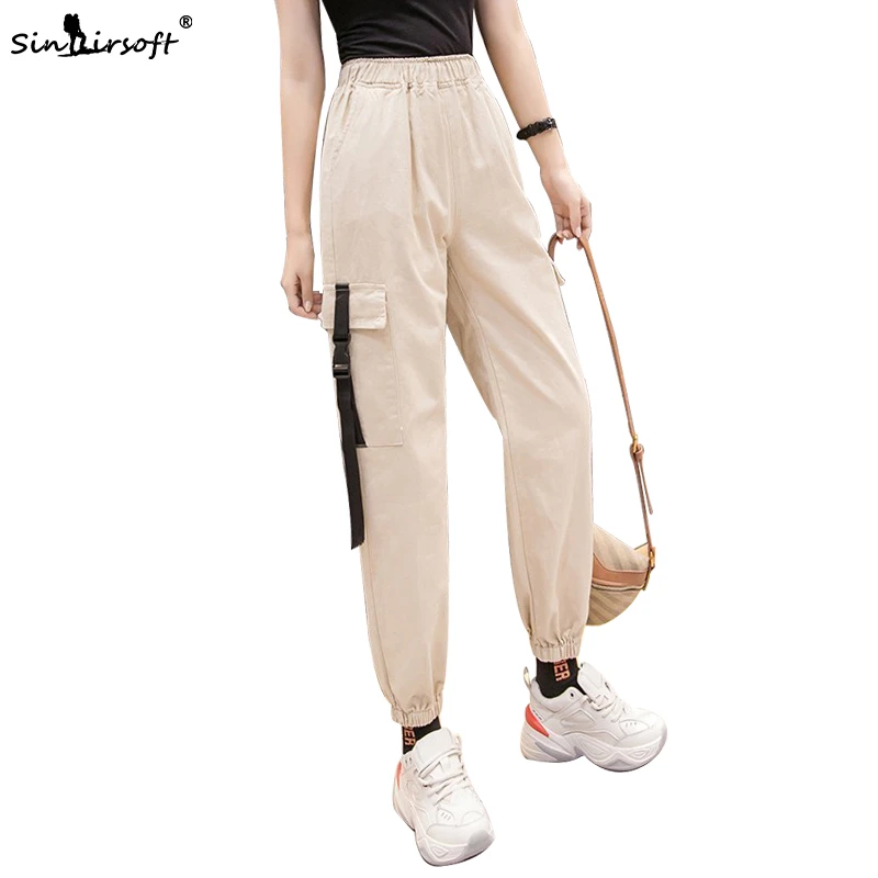 High Waist Cargo Pants Women Big Pockets Loose Streetwear Joggers 2019 Fashion Hip Hop Women's Trousers Green Black | Женская одежда