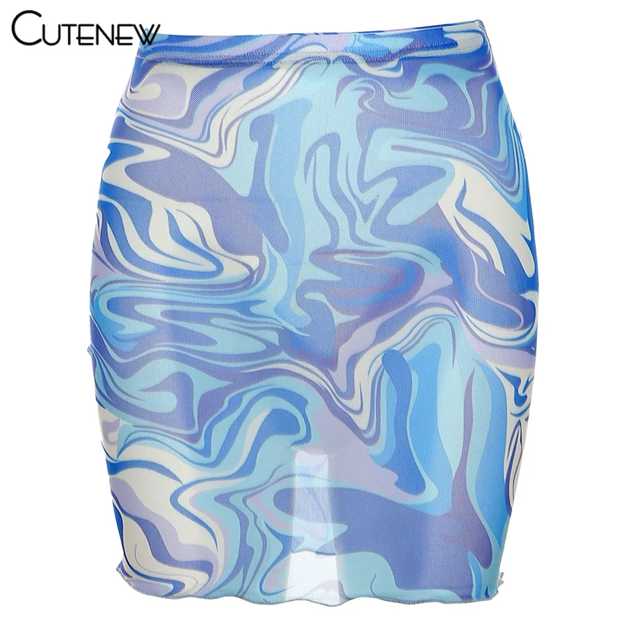 

Cutenew 2021 Sexy Two Piece Sets Beach Style Women Summer See Through Bandage Crop Tops And Short Skirt Beach Vacation Lady Suit