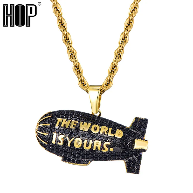 

Хип-хоп золотой цвет Bling Full AAA + кубический цирконий Iced Out THE WORLD IS Your Blimp подвески и ожерелья для мужчин ювелирные изделия