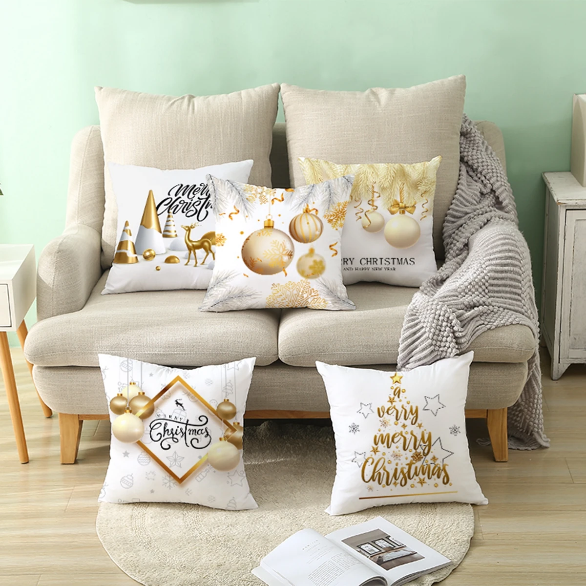 

Christmas Golden Pillowcase Elk Merry Christmas Decorations for Home Xmas Ornament Navidad Gifts Happy New Year 2022 Noel Gifts