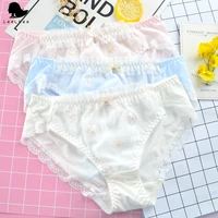 leechee new japanese flower embroidery briefs ladies lace milk silk sexy underwear printing breathable bow student panty shorts