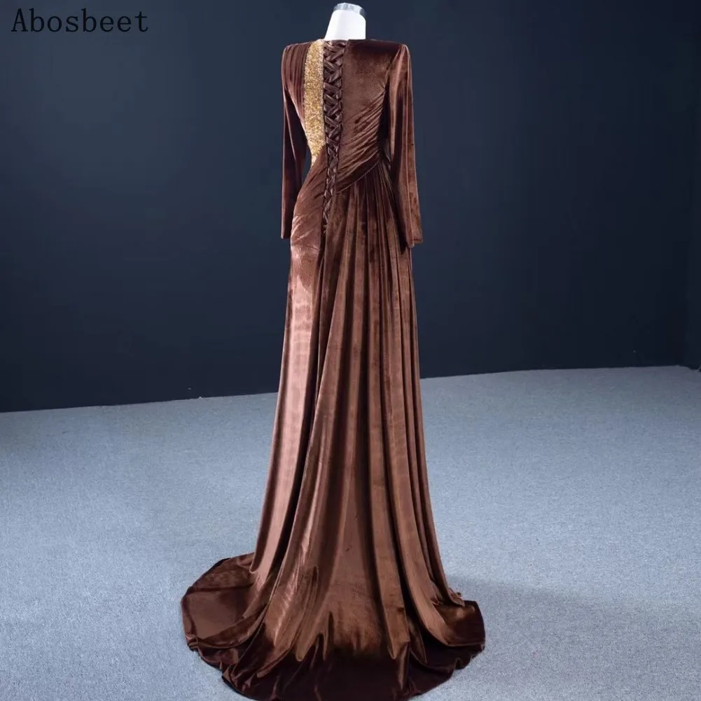 Long Sleeve Evening Dress Beads Top Sext Front Split O Neck Elegant Long Formal Dresses Women Evening Prom Party Gown Lace Up