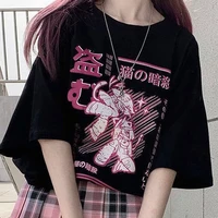 qweek y2k egirl anime graphic t shirt for women 2021 gothic harajuku goth alt clothes summer tops balck streetwear tee shirt