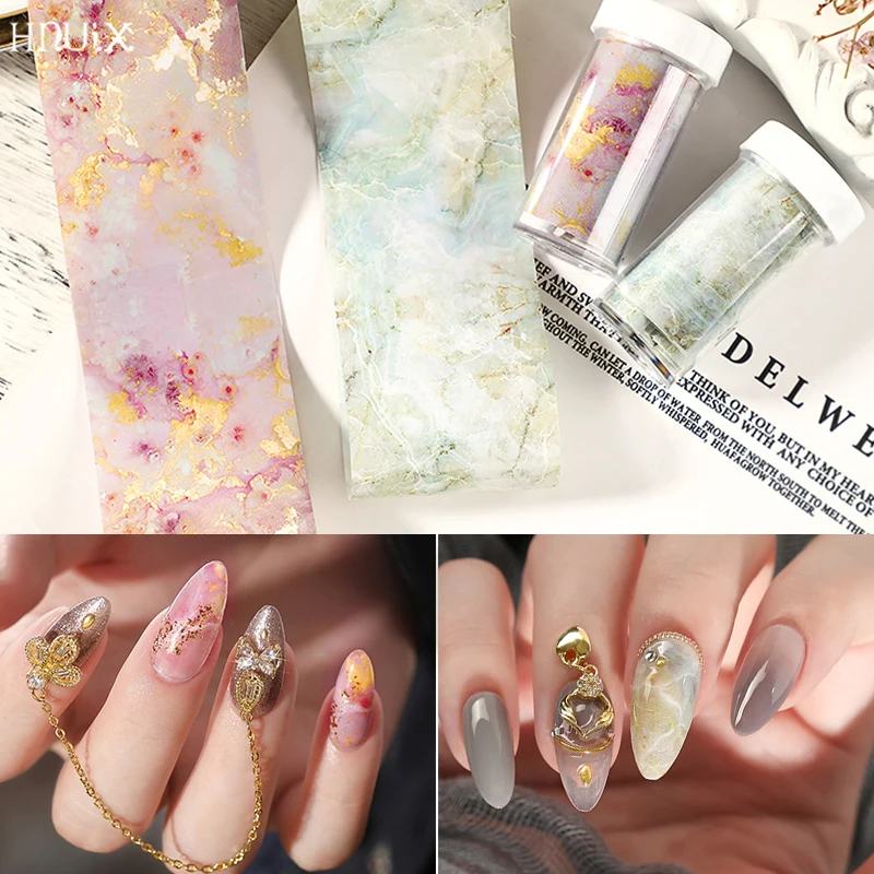 

HNUIX 100cm Pink Marble Leaf Nail Sticker Starry Sky Transfer Glossy Marble Paper Nail Art Decal Gel Slider