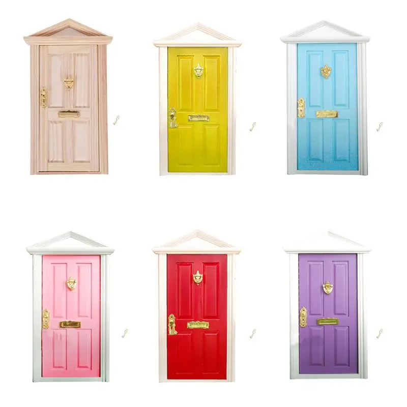 

1:12 Scale Dollhouse Miniature Wood Fairy Door Knocker Doorplate Lock Key Decor