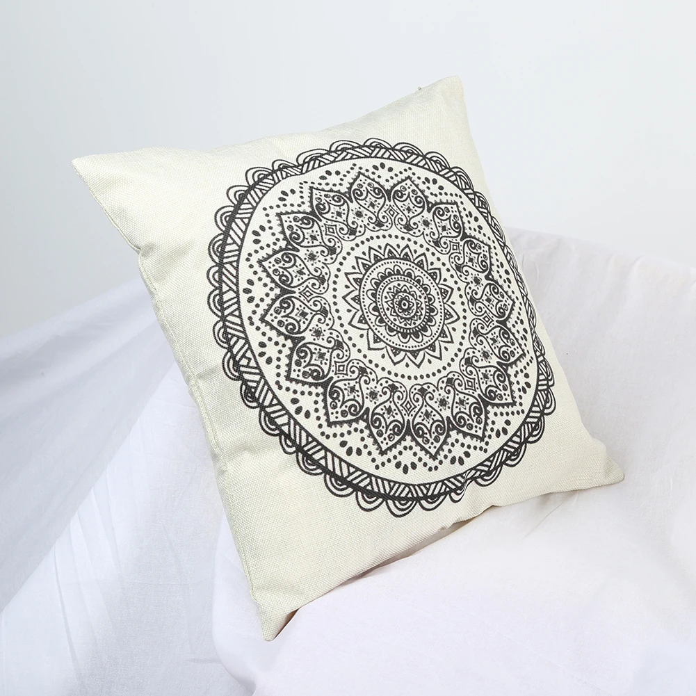 Наволочка из натурального льна с геометрическим рисунком декоративная