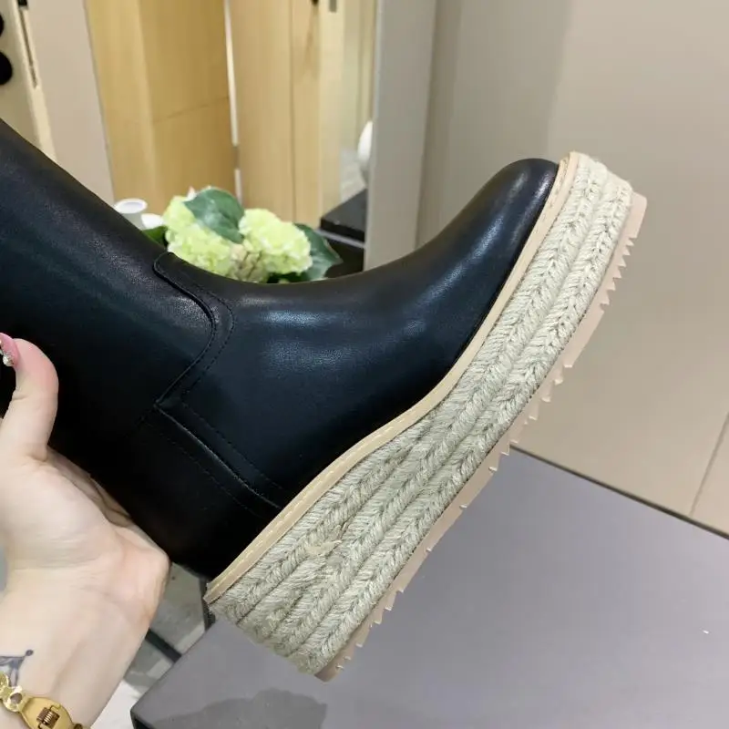 

Women Wedge Heel Boots Hemp Rope Woven Outsole 2020 New Coming Combat Boots Top Quality Thick Sole Platform Comfortable Bota