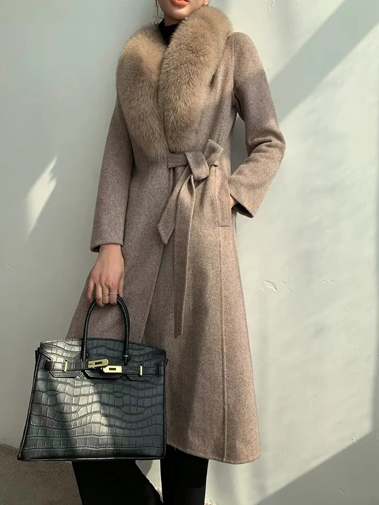 Горячая Распродажа реальные Шерстяное пальто с натуральный Лисий меховой