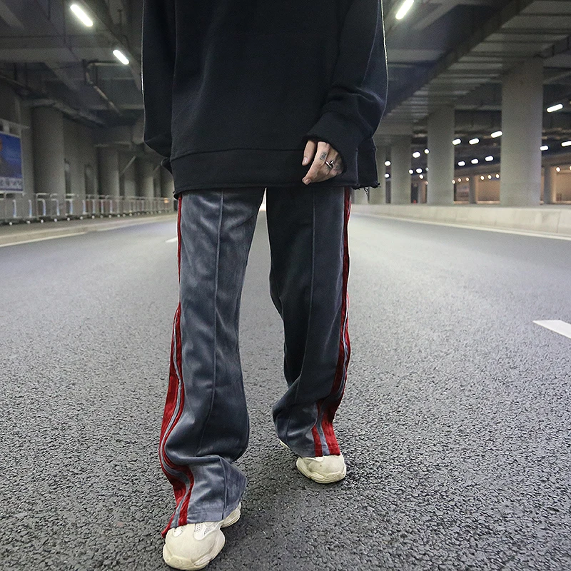 Брюки мужские с широкими штанинами бархатные прямые штаны на молнии боковым