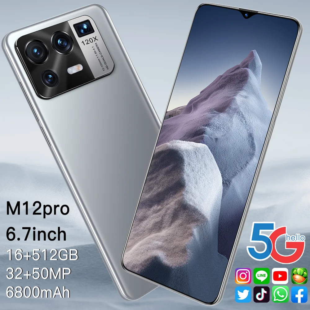 

Global Version M12pro 6.7Inch Smartphone 16G+512G ROM 6800mAh Large Battery Android Full Display Dual SIM 4G/5G Call Phones
