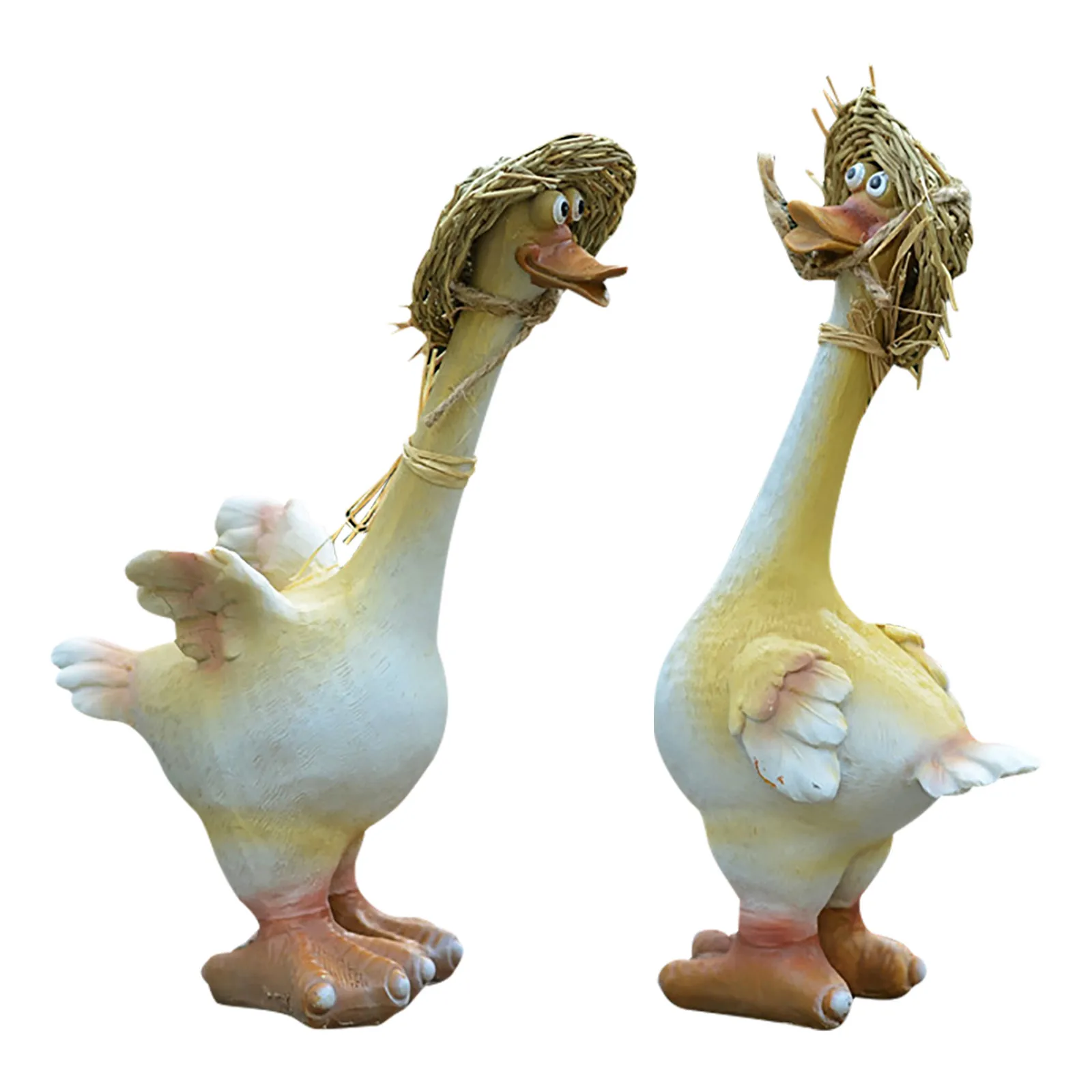 Creative Garden Sculpture Fun Straw Hat Resin And Idyllic Duck Couple Animal Personality Design Craft Decoration #30 | Дом и сад