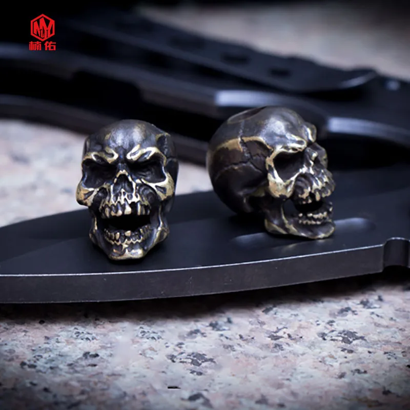 1 шт. EDC бусы на веревочке в виде черепа стиле ретро из латуни белый медный