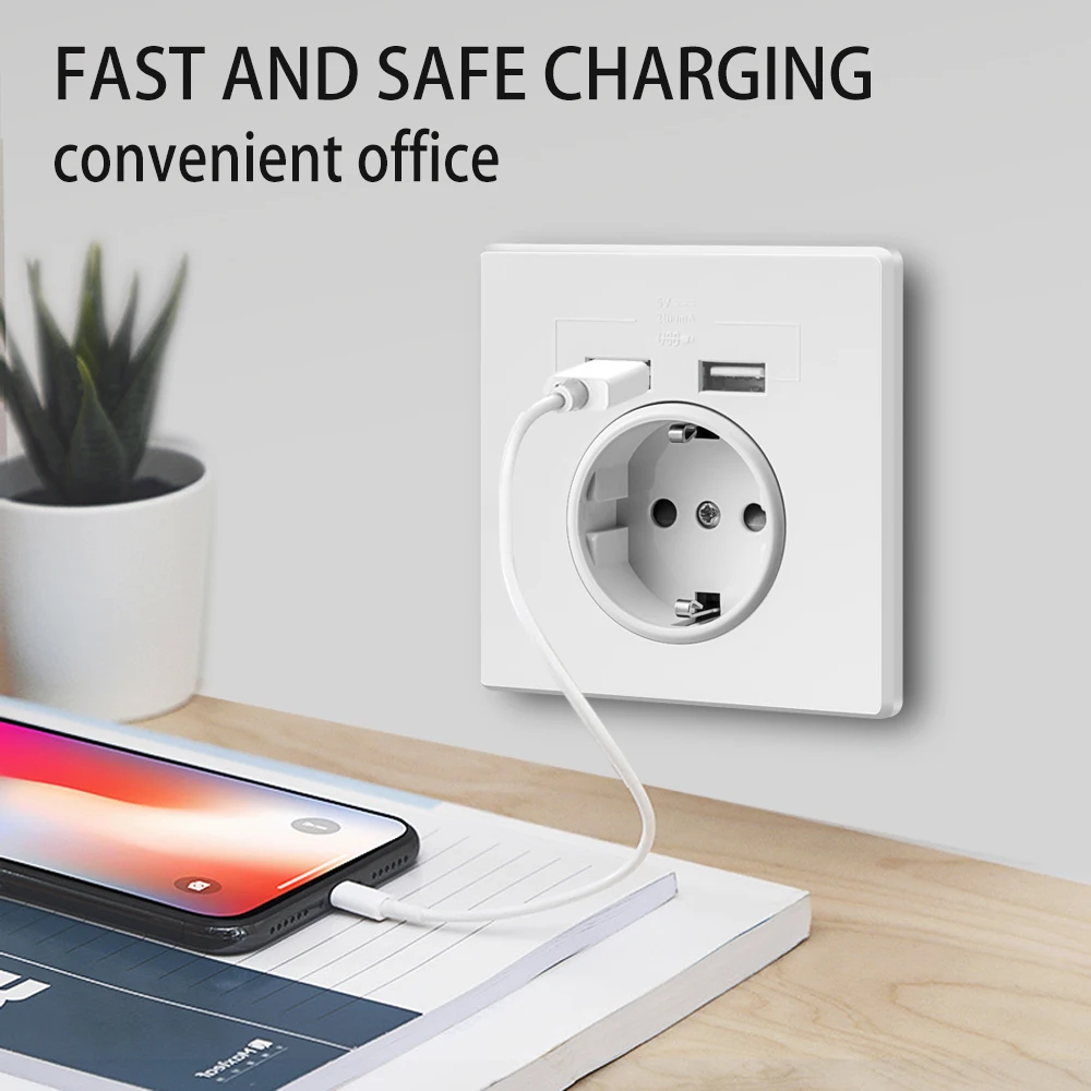 Herepow Usb Wall Power Google Home Appliance Sockets 16A EU Standard Outlet 110V-250V Dual USB Electrical Socket Charger Port |