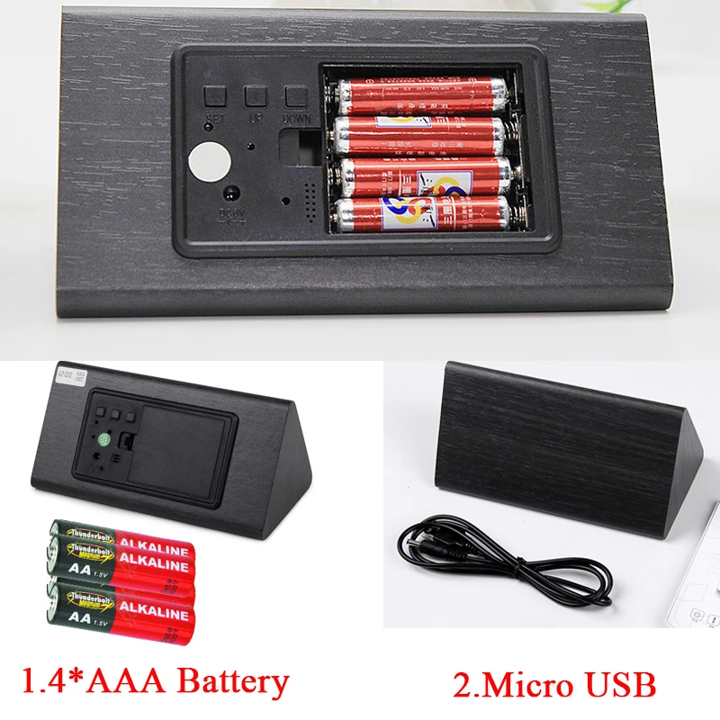 Деревянный светодиодный Будильник с цифровым голосовым управлением