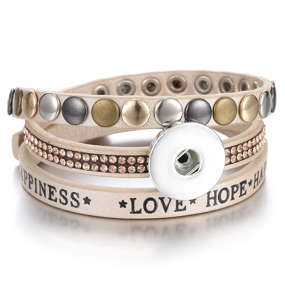 Новый кожаный браслет с кнопками для влюбленных кнопкой многослойный заклепками