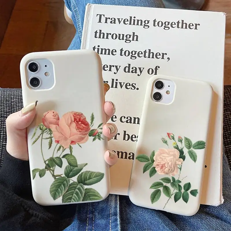 

Beautiful Flower Phone Case Solid Color Soft Cover for iphone 13 11 Pro Max X XS Max XR 7 8 6 6S Plus Fundas