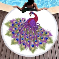 peacock series large round beach towel adult tassel summer bath towel print microfiber 150cm yoga mat