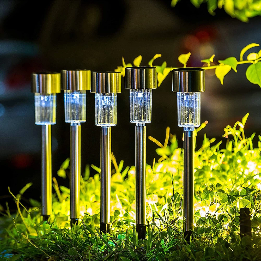 저렴한 12/16pcs 지상 플러그인 잔디 램프 정원 안뜰에 대 한 스테인레스 스틸 LED 태양 빛 방수 통로 빛 야외 조명