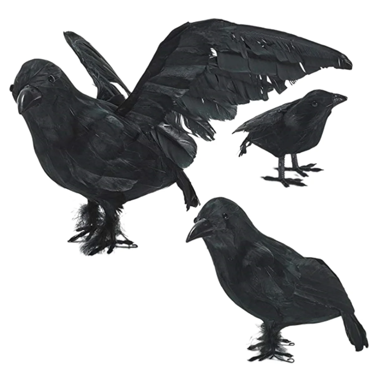 

3 Pcs Halloween Black Crows Realistic Handmade Crow Props Outdoors and Indoors Festival Decoration